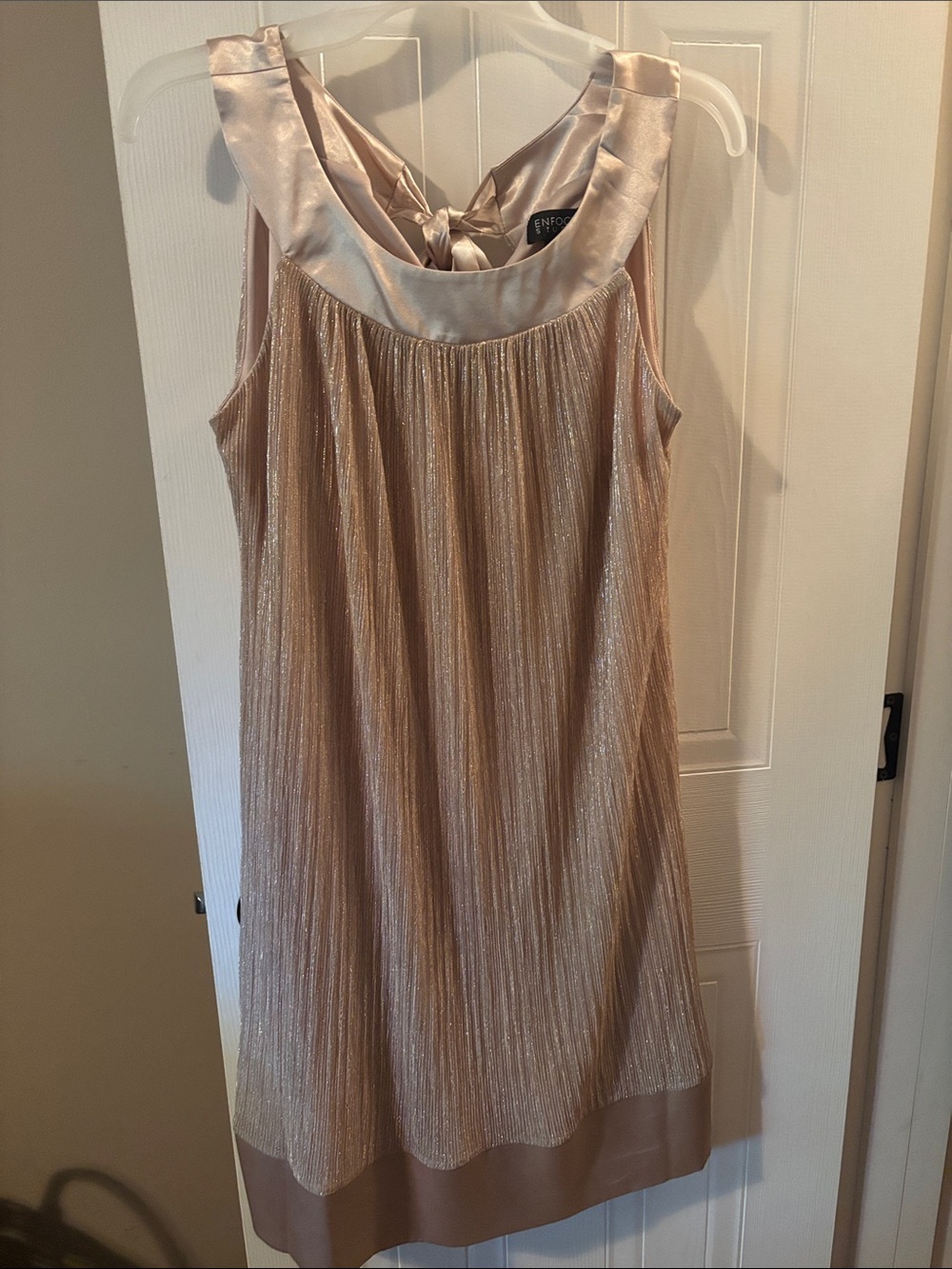 Enfocus Studio Shimmery Champagne Satin-Trim Midi Dress